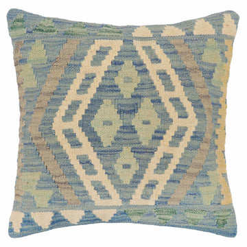 handmade Traditional Pillow Blue Beige Hand-Woven SQUARE 100% WOOL Hand woven turkish pillow2' x 2'